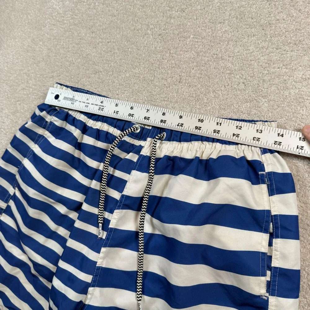 Boardies Swim Trunks Mens Medium Blue White Striped Drawstring Mesh Lining